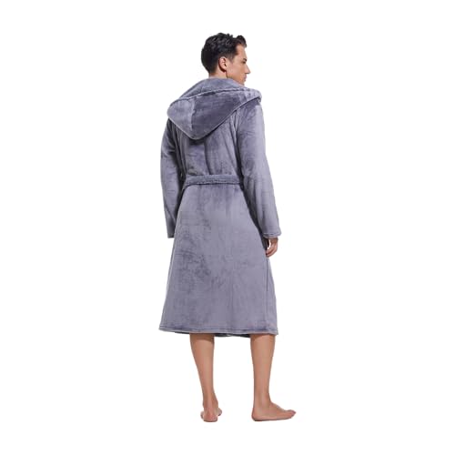 Mens Hooded Robe,Plush Robes for Men,Soft Warm Fleece Bathrobe Shower Spa Long Robe With Pockets4