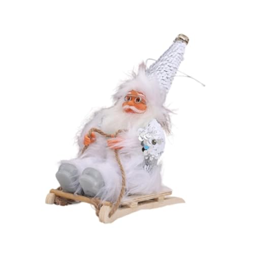 Harilla Figura de Papá Noel esquiando, Adornos navideños de Papá Noel para Mesa de Fiesta en Interiores, Figura Decorativa de Trineo de Papá Noel, Blanco
