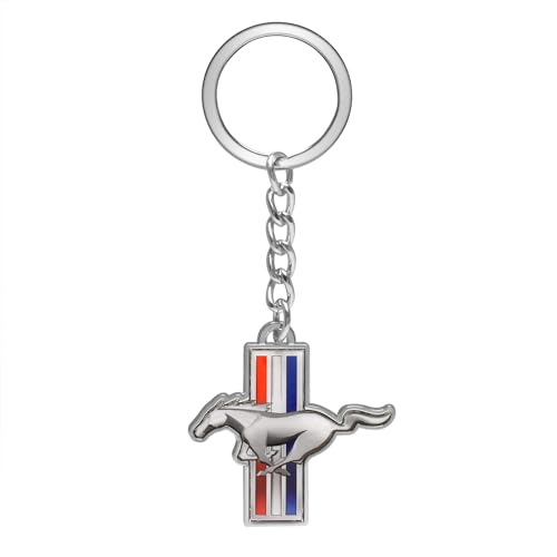 iPick Image for Ford Mustang Tri-Bar Full-Color Die-Cut Metal Key Chain, Key-Charm, Keychain