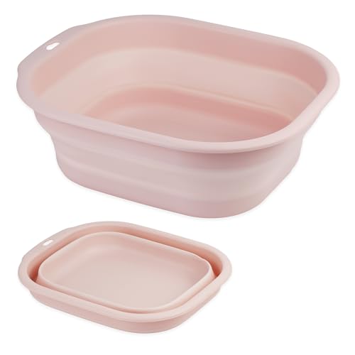 Image of Daimix Collapsible Wash Basin Set of 2, Foldable Small Medium Size Wash Basin, Portable Plastic Basins for Laundry, Bottles, Travel, Camping (Pink)