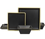 Melamine Square Dinnerware Sets-12 Piece Melamine Plates and Bowls Service for 4， Lightweight Squar