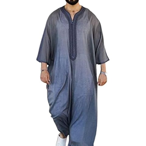 Mens Kaftan Robe Muslim Ethnic Thobe Saudi Arab Jubba Dubai Islamic Robes Men Casual Loose Dressing Gown Housecoat Cover