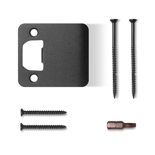 MOSECYOU Extended Lip Strike Plate 2-1/2 x 2-1/4 Heavy Duty Version Extra Wide Lip Door Latch Striker with Reinforced Torx/Star Screws & Bit Extender Strike Restorer Kit (Matte Black 1 Pack)