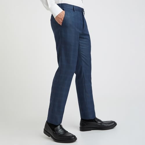 Image of Raymond Men Slim Fit Checks Pattern Polyester Blend Flat Front Formal Trouser