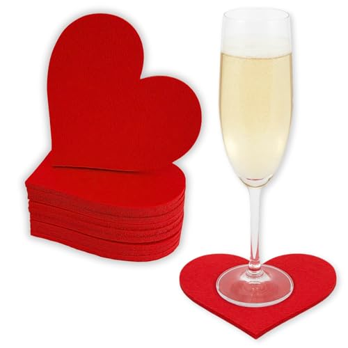 edelkern Filz Herz Untersetzer | 12 Stück | Rote Filzherzen | Rote Untersetzer Deko Herzen für Getränke, Tassen & Gläser | Glasuntersetzer Dekoration für Hochzeit, Empfang, Geburtstag & Party