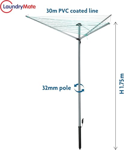 Siam Express 3 Arm 30m Rotary Steel Laundry Airer, Outdoor Clothes Drying Rack, Folding Washing Line, INCL. Cover, Ground Socket & Peg Bag, 360 Degree Rotary, Weatherproof, Height 1.75m - Image 7
