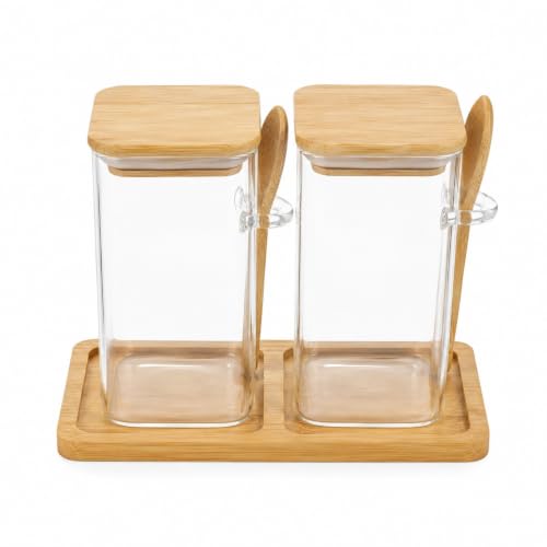 Kit 2 Potes Vidro 350ml Bambu Hermético com Bandeja