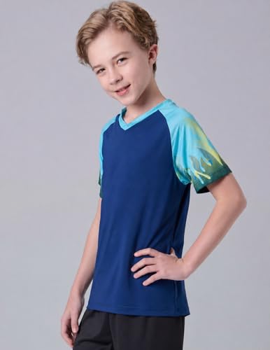 Image of 5 Pack Youth Boys Athletic Dry Fit T Shirts | Lightweight Short Sleeve Tees, Comfy Stretch, Regular Fit, for Teen Kids, Running Soccer Back to School
