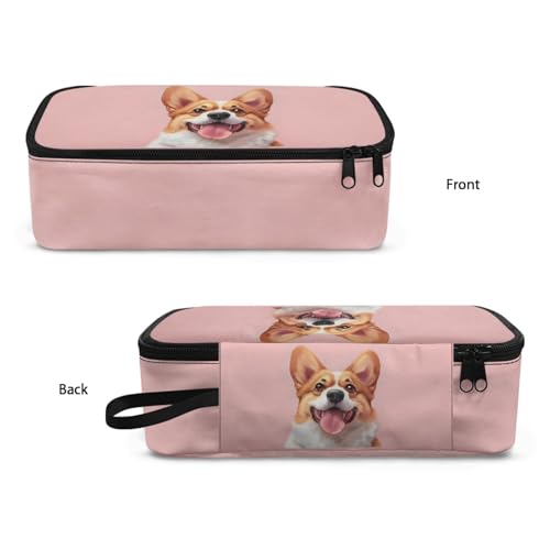 Image of Cute Corgi Girls Pencil Case Large Capacity,Pink Pencil Pouch for Kids Adorable Pencil Bag for Preschool Children Multifunction Pencil Container with Pen Slot for Back to School Gifts