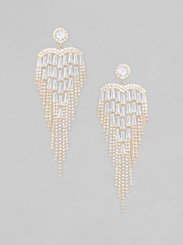 Image of Rubans Long Dangler Earrings Crystal & American Diamond Zirconia Jewellery Gift for Women & Girls