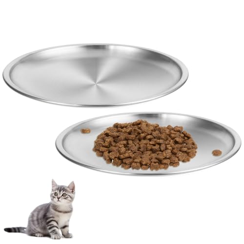 2 ciotole piatte per gatti in acciaio inox, 17 cm, per gatti con baffi larghi, ciotola per il cibo Surefeed, ciotola per il cibo per gatti, a prova di caduta, facile da pulire