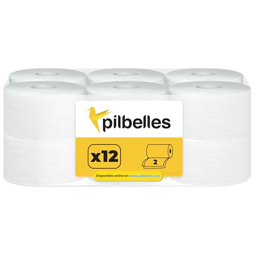 PILBELLES Papel Higiénico Industrial Pasta Laminado 12 Rollos Jumbo | Rollo de Papel Industrial Jumbo para Dispensador