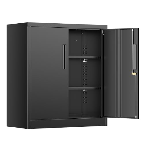 INTERGREAT 36" Metal Cabinets with Lock,Lockable Metal Cabinet Storage with Doors and Shelves for Garage,Black Locking Garage Storage Cabinets