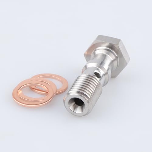 Image of Stainless Steel M10x1.25 Length 30mm Metric Thread Double Banjo Bolts Brake Fitting Adapter with M10 Copper Washers