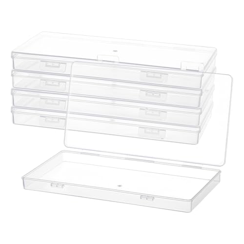 Image of BENECREAT 5 Packs PP Plastic Bead Container Box, 6.5x3.3x0.6inch Rectangle Storage Organizer Box, Dustproof Case with Two Hinged Lid for Cards, Beads and Craft Supplies