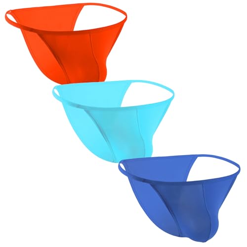 FEOYA Mens Sexy Briefs Low Rise Bikini G-Strings Thongs High-Leg Opening Bulge Pouch Briefs Thin Underwear 3 Pack