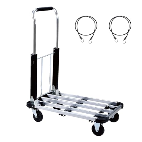 LEADALLWAY Foldable Aluminum Platform Cart - 4-Wheel, Adjustable Length, 330-LB Capacity (Includes 2 Ropes)