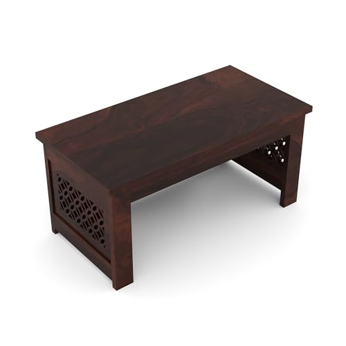Image of Sheesham Wooden Coffee Table for Home, Office | Solid Wooden Center Table for Living Room, Solid Wood Sofa Center Side End Table for Home Furniture in CNC- Walnut Finish