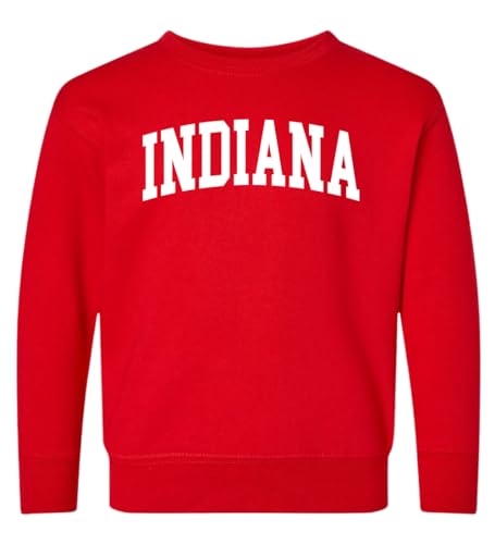 State of Indiana College Style White Fashion Toddler Fleece Crewneck Sweatshirt, Red, 4T