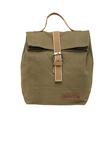 The House of tara Cotton Canvas Lunch Box Bag | Khaki Color Solid Design | 15 Ltrs Tiffin and Water Bottle Bag | Aesthetic Design with Genuine Leather Strap, Buckle & Top Handle | for Men and Women (B07R4TDNXQ) Amazon Price History, Amazon Price Tracker
