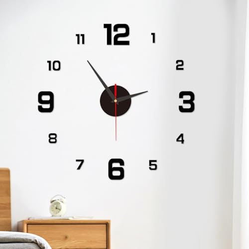 Large Wall Clocks Modern Design Frameless 3D DIY Wall Clock 40CM Acrylic Mirror Surface Stick on Wall Clock for Home Office Hotel Living Room and Bedroom Decorative Accessories