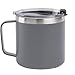 Beretta Durable Versatile Camping Outdoor Stainless Steel Double Insulated 16 Oz Coffee Mug Logo & C-Shaped Handle, Wolf Gray, 16 OZ