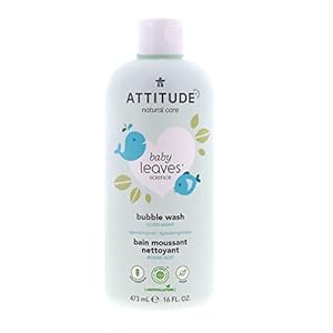 16 fl oz bottle of ATTITUDE bubble body wash with baby leaves science.