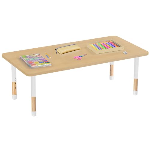 Image of 30 inch x 60 inch Rectangle Kids Classroom Table with Adjustable Chunky Wood Legs