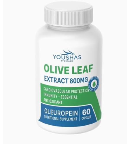 YOUSHAS Olive Leaf Extract by DR.SABIR 800mg, 60 Capsules, Oleuropein Nutritional Supplement, Cardiovascular Protection, Immunity Support, Antioxidant, Natural Super Food