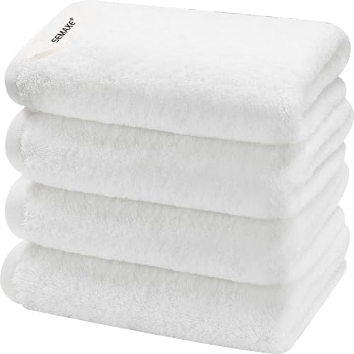 SEMAXE White Hand Towels for Bathroom, 4-Pack Cotton Hand Towels with Hanging Loop, Soft & Absorbent, Quick Dry, Clean Hotel Use, Easy Care
