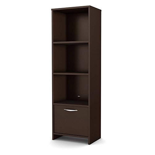 South Shore Narrow 3-Shelf Storage Bookcase with Door, Chocolate