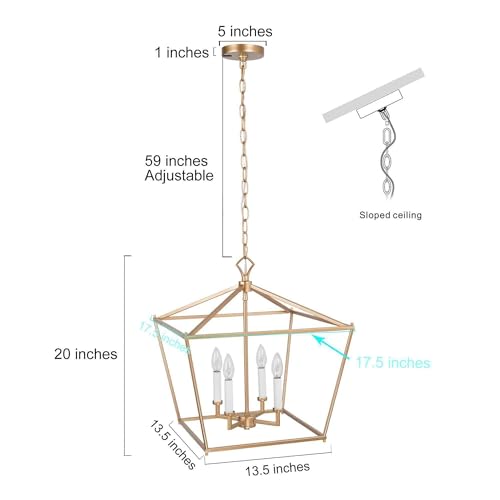 Image of KSANA Gold Chandelier, 4-Light Modern Linear Chandeliers, Pendant Cage Lantern Hanging Light Fixtures for Dining Rooms, Foyer, Living Room, Bedroom and Kitchen Island