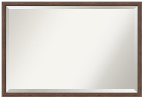 Amanti Art Brown Bathroom Mirror for Over Sink, 26x38 Florence Medium Brown Rectangle Vanity Mirror, Large Casual Frame, Hangs Horizonally and Vertically, Bathroom Wall Decor, Beveled Edge