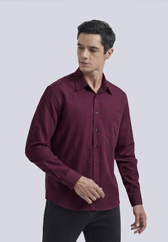 HISDERN Camisa Oxford Hombre Burdeos Manga Larga Camisas Hombre Casual Informal algodón con Bolsillo Regular Fit L - imagen 3