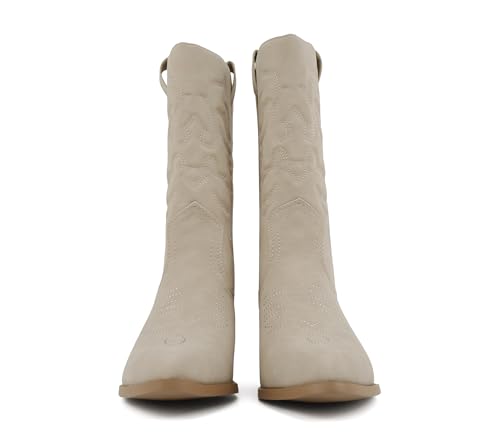 Image of Soda inchTELLER inch ~ Women's Western Cowboy Boots with Stitched Detailing, Pointed Toe, and Low Block Heel