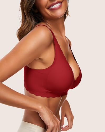 Image of Deep V Petal Bras for Women No Underwire Soft Wireless Bras Comfort Seamless Bralettes with Extender