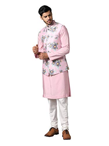 Elina fashion Men's Indian Raw Silk Kurta Pajama And Nehru Jacket (Waistcoat) || Wedding Ethnic Diwali Puja Set