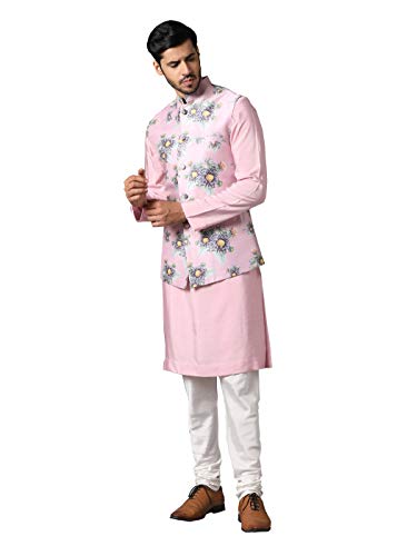 Elina fashion Men's Indian Raw Silk Kurta Pajama And Nehru Jacket (Waistcoat) || Wedding Ethnic Diwali Puja Set