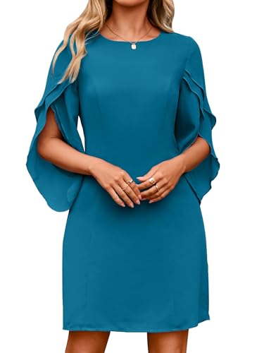 Simplee Womens Cocktail Dress 2026 Semi Formal Flutter Sleeve Boat Neck Romantic Prom Evening Dresses Blue Green,S