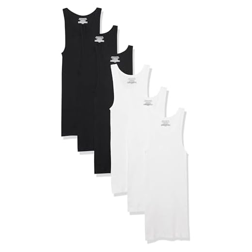 Amazon Essentials Camisetas Interiores Ligeras sin Mangas Hombre, Pack de 6, Blanco/Negro, M