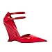 Goolita Pointed Closed Toe Wedge Heels for Women, Sexy Patent Leather Buckle Strap Office Dress Pumps Shoes Red
