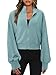 CRAZY GRID Women Basic Warm Loose Sleeve Ribbed Cuffs Crop Workout Jackets Fashion Plain Color Knitted Zip Up Outfits LightBlue Small