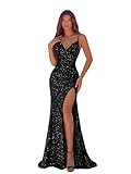 Elegant Formal Dress for Women Evening Party Sequin Tulle Ladies Bodycon Floor Length Gown Dress Female Outfits Black-L