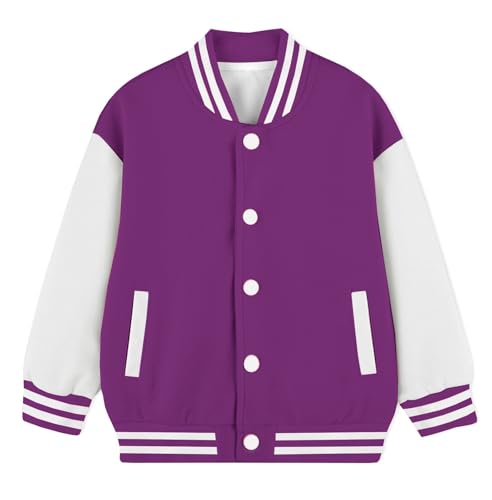 Image of Cromoncent Kids Varsity Baseball Jacket Colorblock Bomber Coat Unisex Boys Girls School Outwear, 18 Months - 14 Years