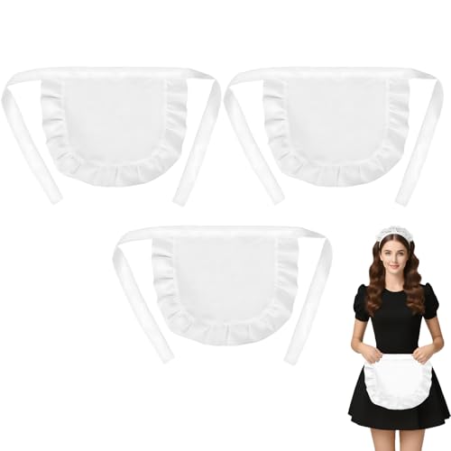 LURVOUS 3 Pack Tabliers de Cuisine Blanc, Tablier de Serveuse Tabliers de Chambre pour Femmes, Costume de Chambre, Petit Tablier de Taille pour Cuisines,...