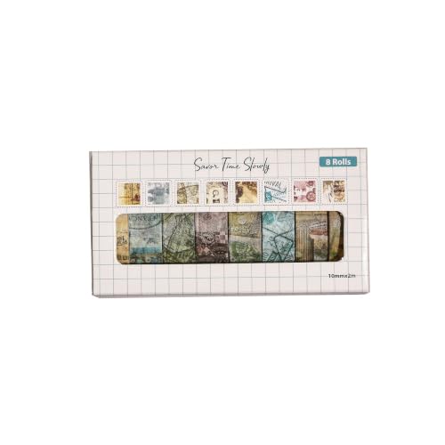 YUBX Lot de 8 rouleaux de ruban adhésif Washi simple rétro décoratif pour enfants, ruban adhésif coloré pour scrapbooking, bullet journal, planificateur, emballage cadeau – vue 5