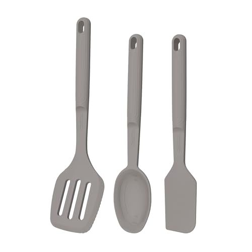 Image of Tramontina Softta Silicone Kitchen Tools Set of 3 (Grey) - Turner, Spatula & Spoon - Heat Resistant up to 210C - Safe for Nonstick & Ceramic Cookware