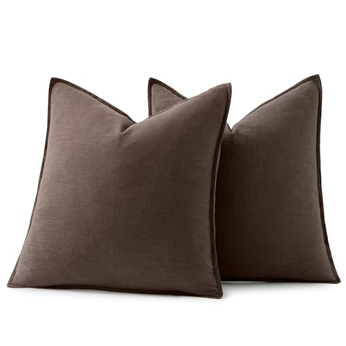 Image of MIULEE Decorative Linen Pillow Covers 20x20 Inch Reddish Brown Boho Farmhouse Neutral Couch Throw Pillows for Bed Pack of 2 Accent Modern Pillowcase Sofa Livingroom Home Decor
