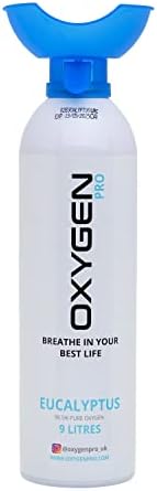 Oxygen Pro Canister Inhaler Cup - 9L of 99.5% Pure Oxygen Cylinder with Prime Grade Eucalyptus Essential Oils - Improves Concentration for Study - Aids Stress, Anxiety and Relaxation
