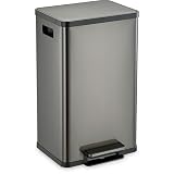 Simpli-Magic 13.2 Gallon (50L) Step Trash Can – Kitchen Garbage Can with Slow-Close Lid – Odor Control, Hands-Free, Easy to Clean, Brushed Stainless Steel